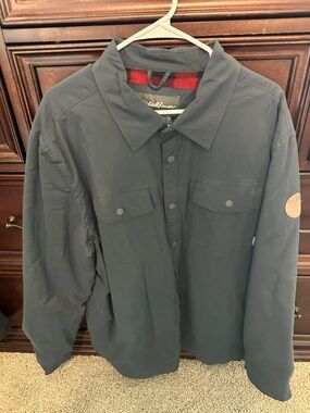 Eddie Bauer Navy Blue Men's Field Jacket with Red Plaid Lining